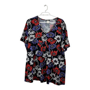 Kim & Co. Black Floral Stretchy V-neck Top